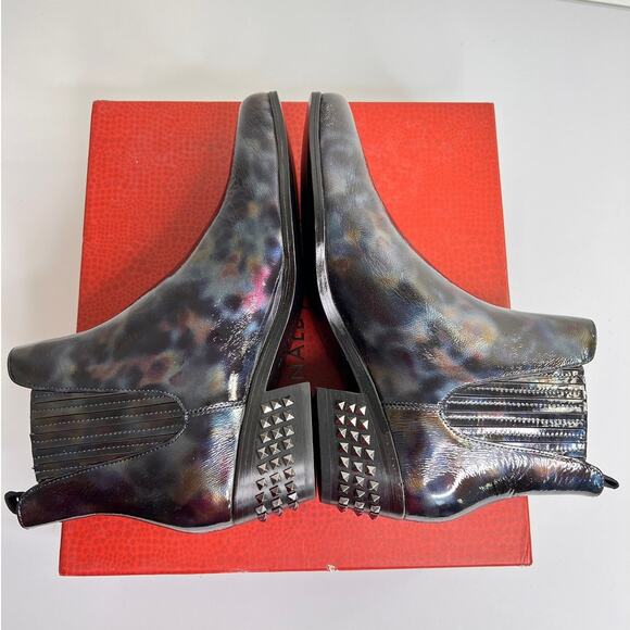 Donald Pliner Milann Black Patent Iridescent Studded Leather Ankle Booties W 7.5 - Picture 7 of 13